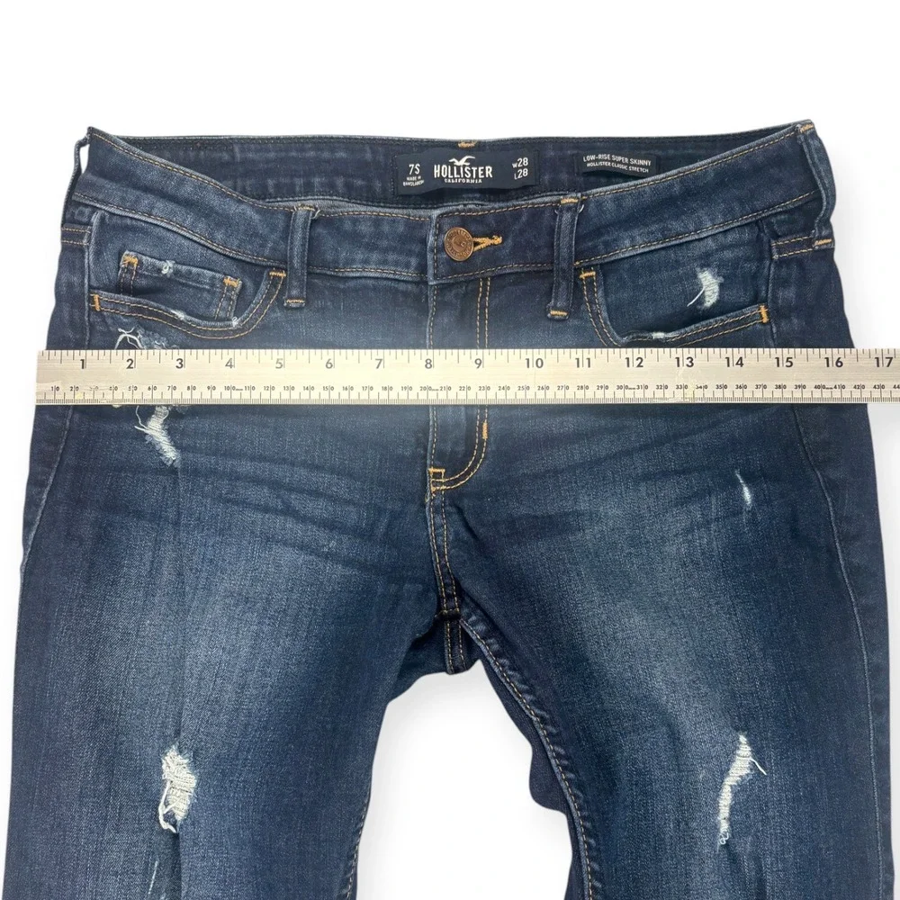 Hollister Womens 7S 28x28 Low Rise Super Skinny Jeans Dark Wash Distressed Y2K
